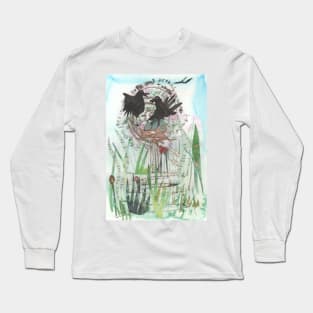 Nesting Crows in summer time, birds in their nest Long Sleeve T-Shirt